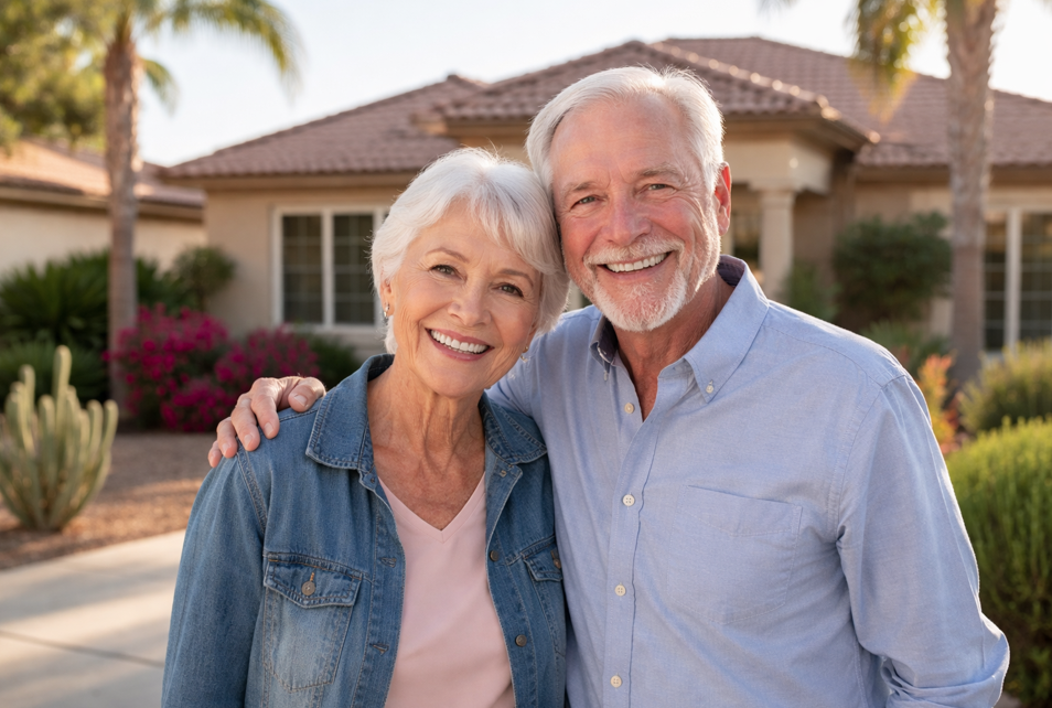 Senior couple in Sun City Arizona using reverse mortgage to access home equity in retirement